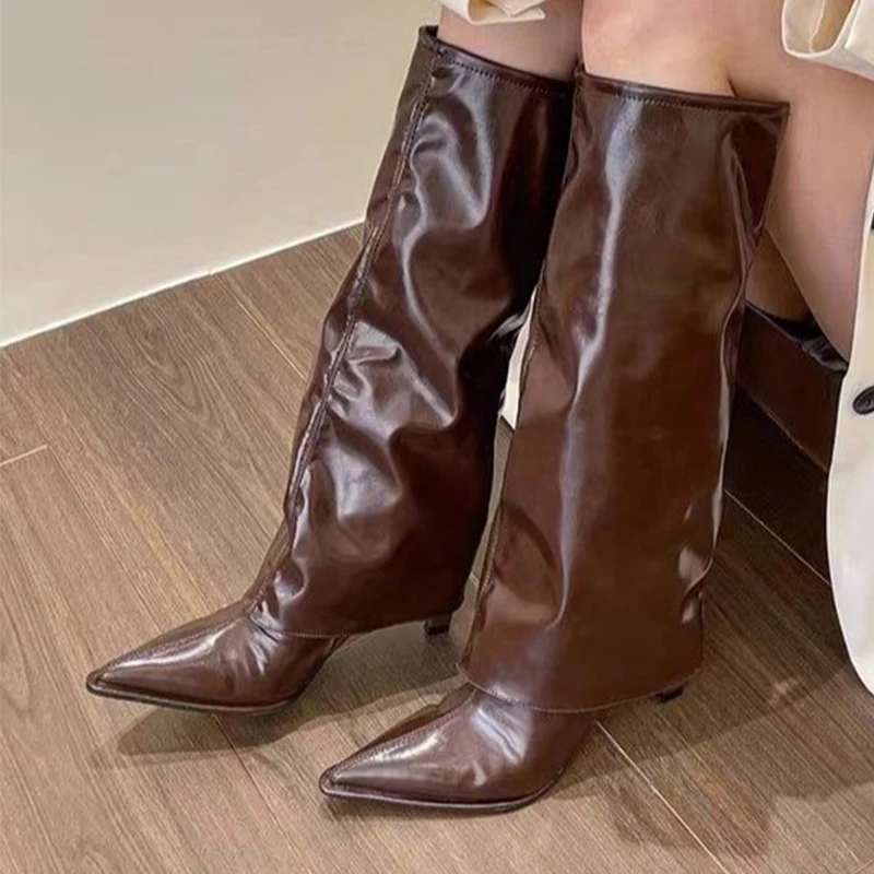 

High Boots for Women's Pointed Toe High Heels Shoes Fashion Dress Pumps Winter Boots 2025 Luxury Knee High Chelsea Boots Mujer