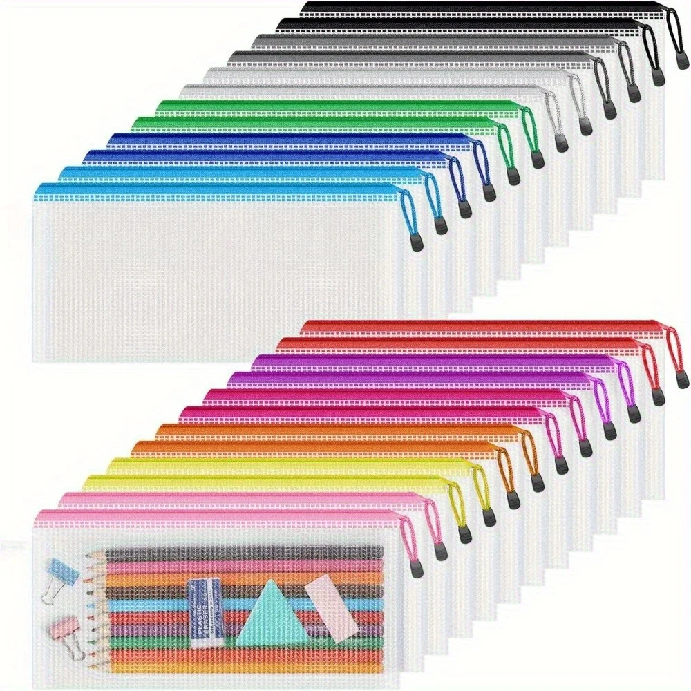 

24pcs Pencil Pouches Bulk,9.3" X 4.5"Mesh Zipper Pouch Pencil Case,Small Zipper Pouches for Travel,Cosmetics,Office Organization