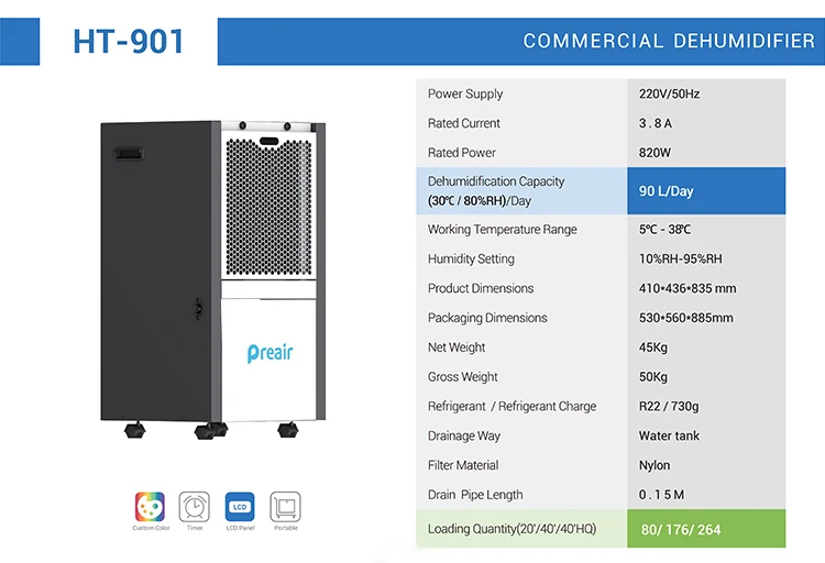 Wholesale Portable 220V 90L Automatic Defrosting Dehumidifier and Dryer