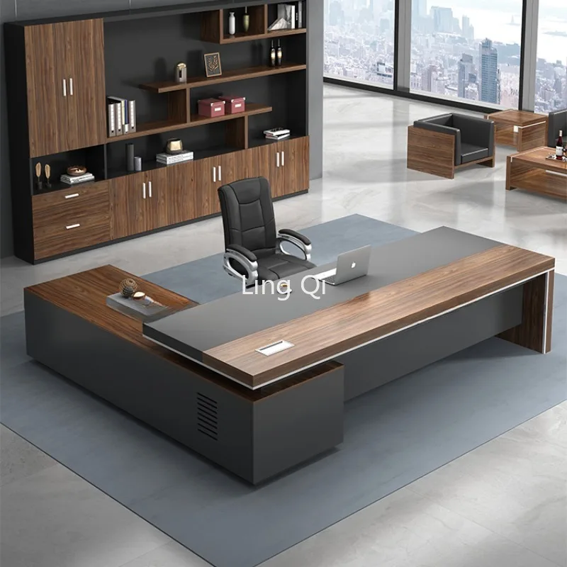 

Home Dark Wood Office Desk L Shaped Reception Vintage New Chinese Computer Desks Reading Customized Bureau Meuble Desk Furniture