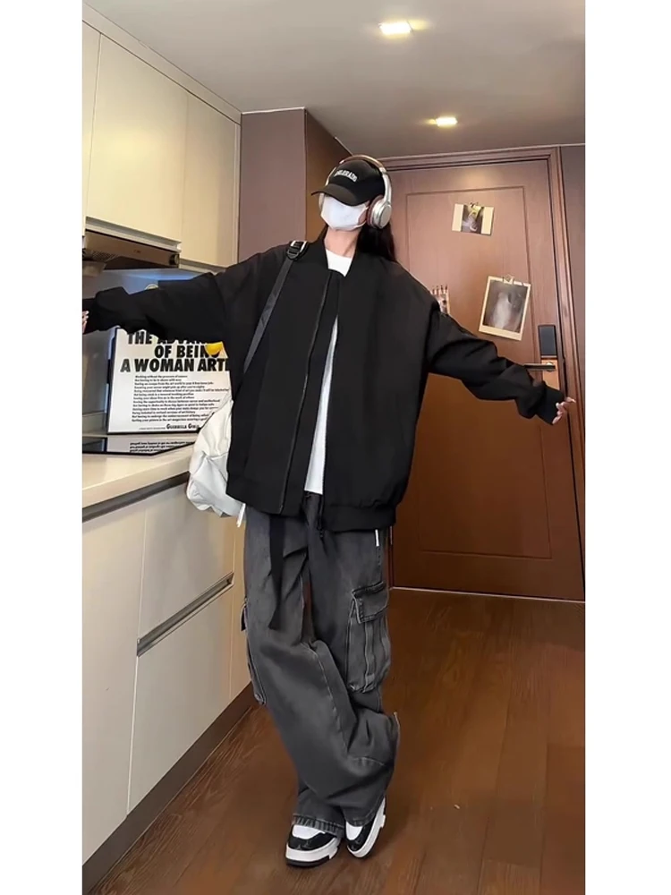 

Bla American Sle Baseball Jaet for Men Cleanfit Harington Jaet oulder Pad Autumn Faion Outerwear Windproof