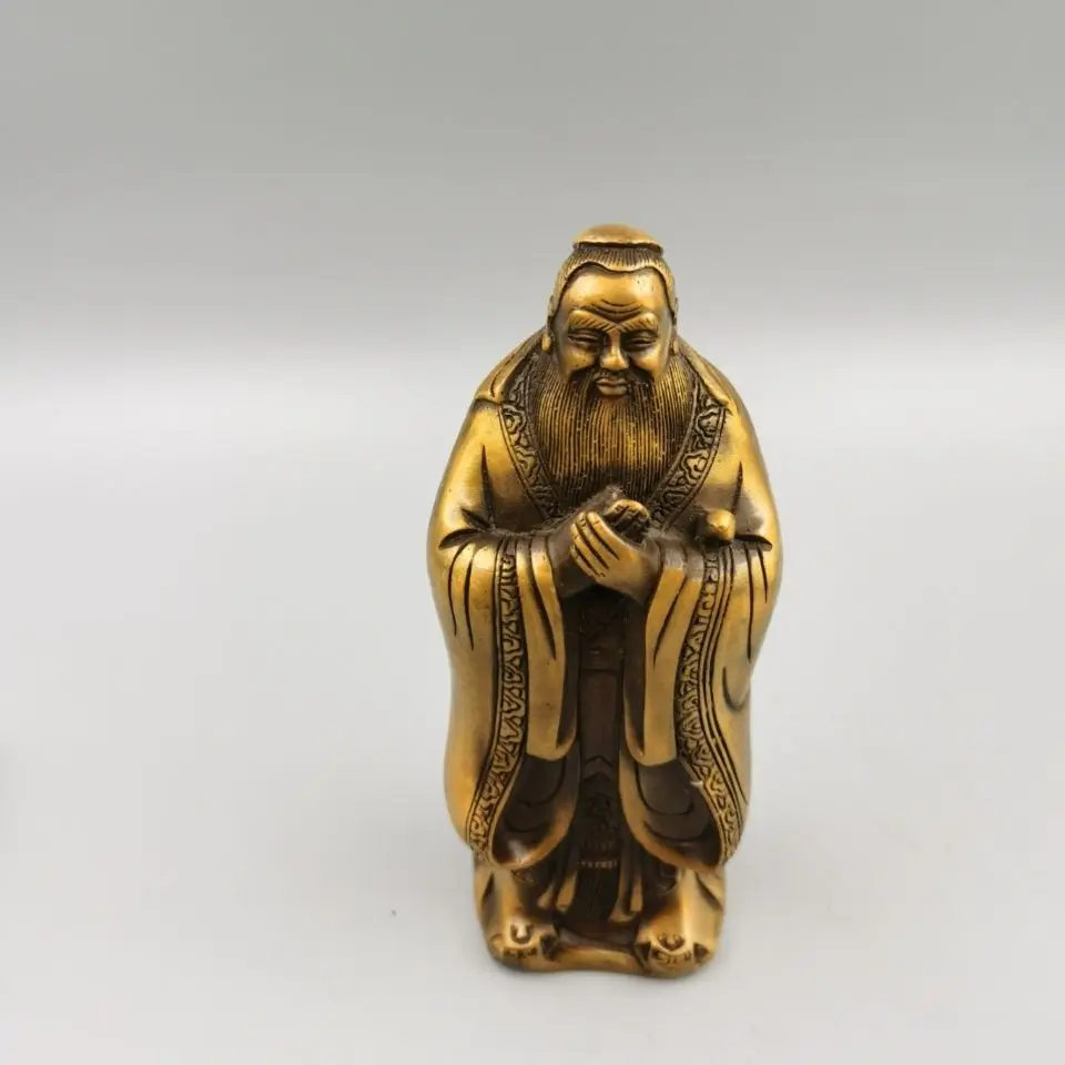 Copper Lucky Confucius Statue Chinese Master Kong Statue Office Home Decor Gift for Desk Ornament