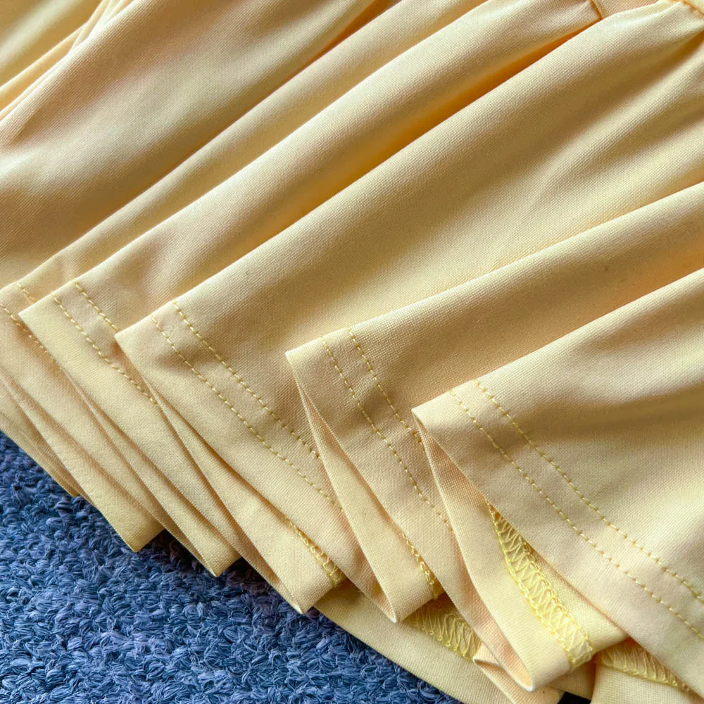 Chic vintage scava fuori Fungo di albero commestibile senza maniche pieghettato Elegante fata moda coreana Boho abbigliamento donna