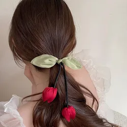 Elegant Women Rose Flowers Hair Rope Elastic Hair Bands Hair Ties Headwear Scrunchies For Girls Ponytail Holder Ties Hair Rings