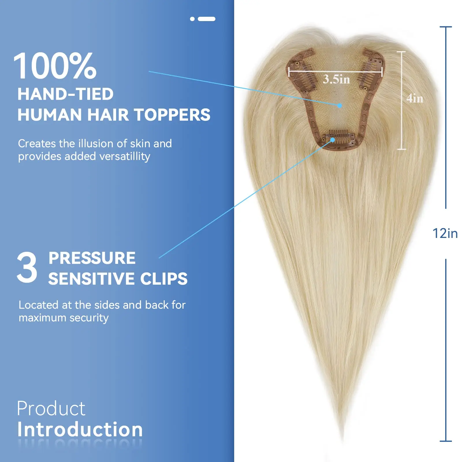 ท็อปเปอร์ผมแท้ 100% สีบลอนด์ แบบแบ่งกลาง สำหรับผู้หญิง พร้อมฐานลูกไม้ ติดกิ๊บ ต่อผมแบบธรรมชาติ สีแพลตตินั่ม