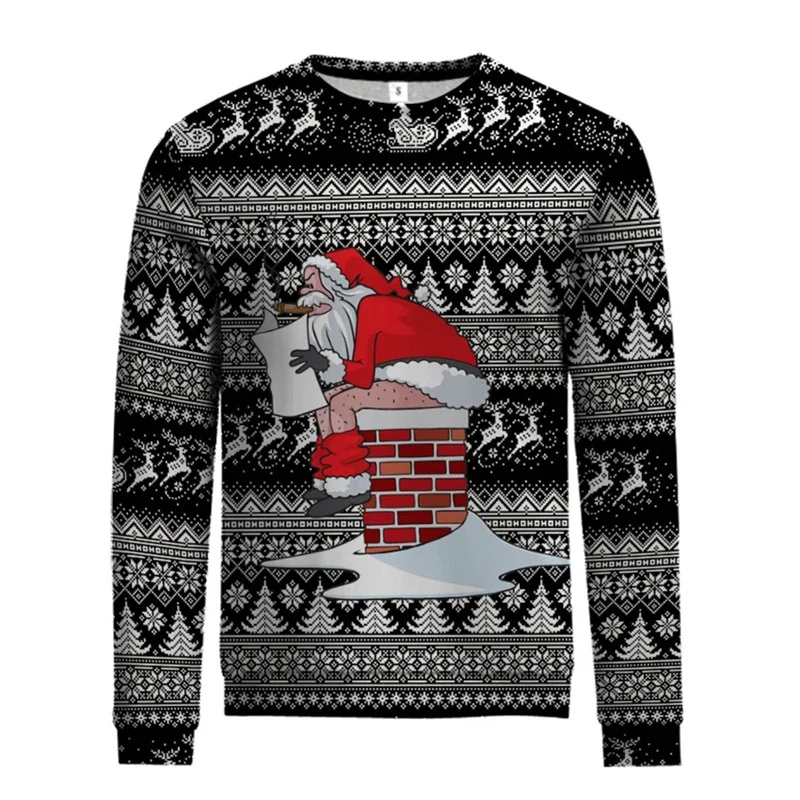 سانتا كلوز نمط هوديي للرجال شجرة عيد الميلاد ثلاثية الأبعاد مطبوعة البلوز الخريف الشارع طويلة الأكمام س الرقبة هوديس بلوزات فضفاضة