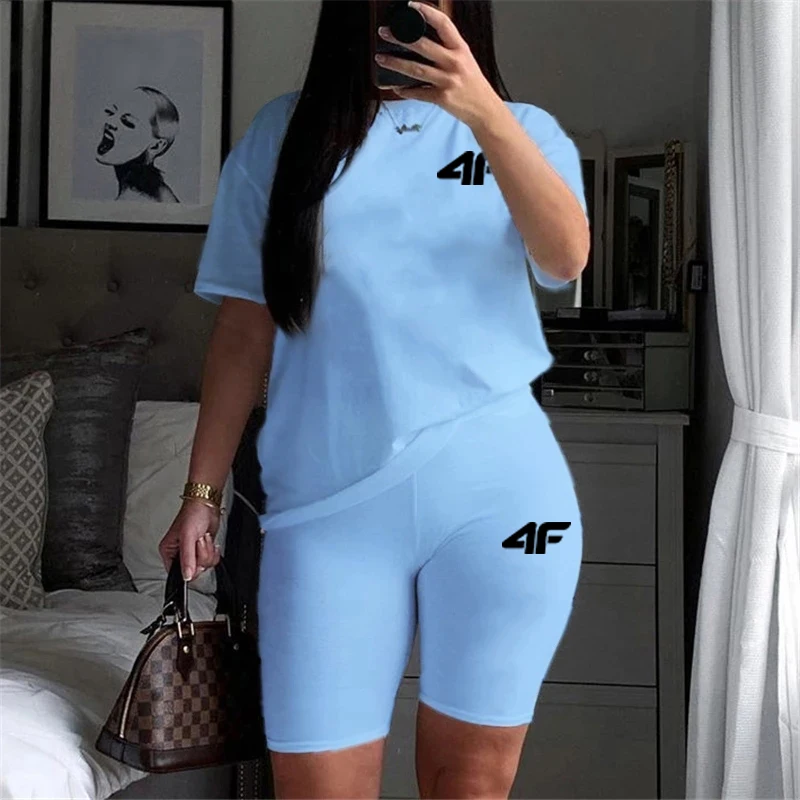 

Лидер продаж, женский спортивный костюм с принтом, повседневная футболка с круглым вырезом + короткий комплект из 2 предметов, короткая одежда для бега в тренажерном зале, летняя комфортная женская спортивная одежда