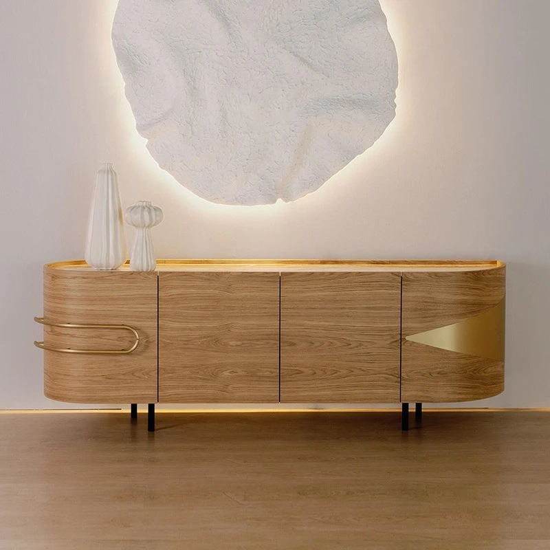 Italian light luxury solid wood dining side cabinet, living room against the wall storage entrance cabinet