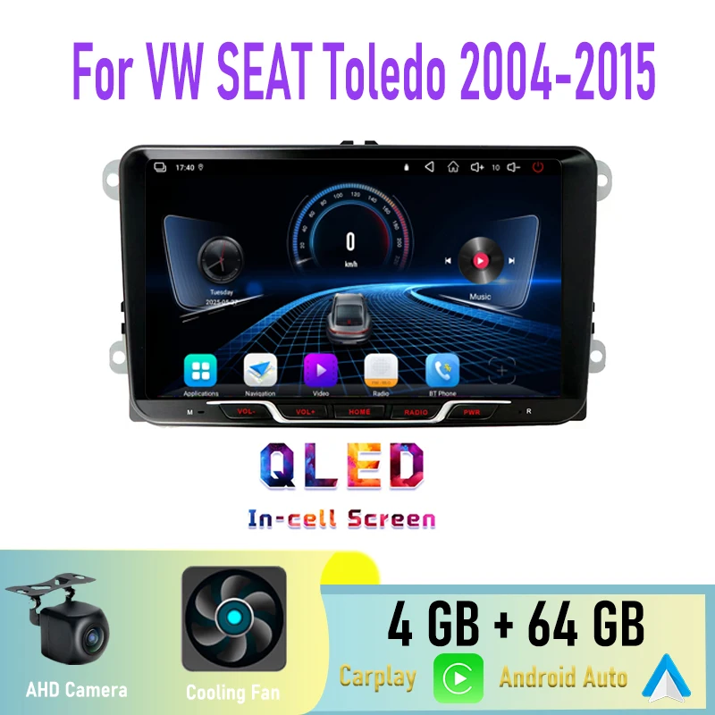 9 "4GB + 64GB لشركة فولكس فاجن سيات توليدو 2004-2015 راديو السيارة 2DIN جوجل خريطة رئيس وحدة نظام تحديد المواقع أندرويد السيارات ستيريو عجلة القيادة التحكم