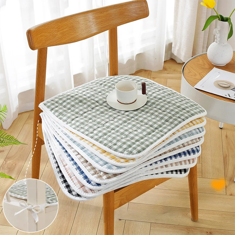 Newest All-Cotton Chair Cushion-Breathable, Comfortable for Office/Kitchen/Dining Chairs - Stylish Plaid Design, Four-Season Use