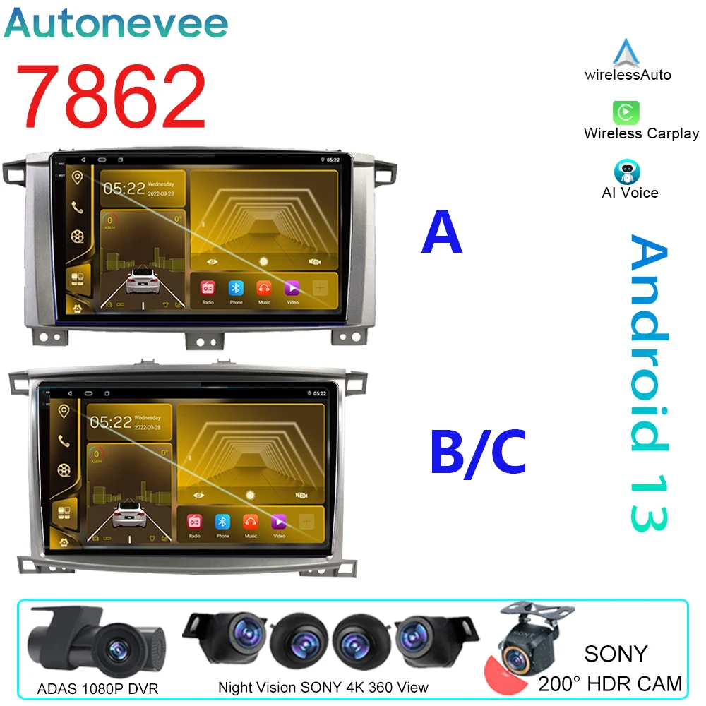 

For Toyota Land Cruiser LC 100 2002 - 2007 For Lexus LX470 J100 2 II 2002 - 2007 4G BT 7862 Car Android Radio GPS 4G No 2din DVD