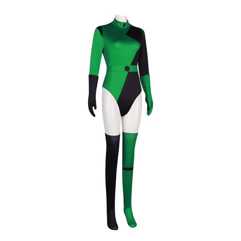 Super Villain Shego Cosplay Costume Adults Female Bodysuit Zentai Suits Woman Girls Halloween Sexy Jumpsuit Set