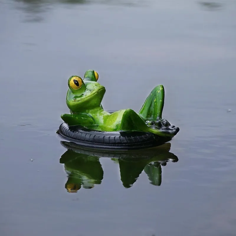 Small Yard Fish Pond Simulation Animal Bamboo Raft Frog Resin Ornaments Garden Decoration Courtyard Pond Floating Fish Tank