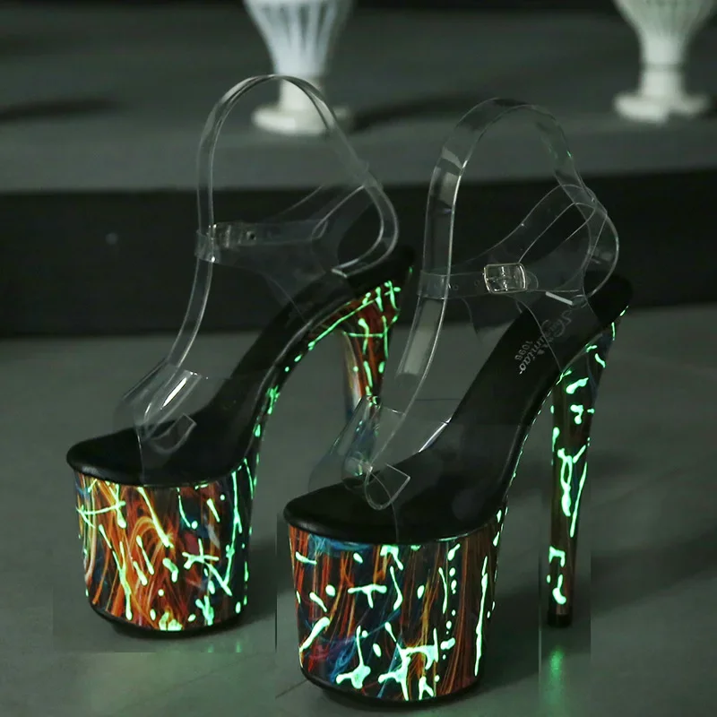 

Glow Pole Dancing Fluorescent Shoes Stripper Show Super High Heel Sandals 20CM Party Club Sexy NightClub Clear Women's Shoes