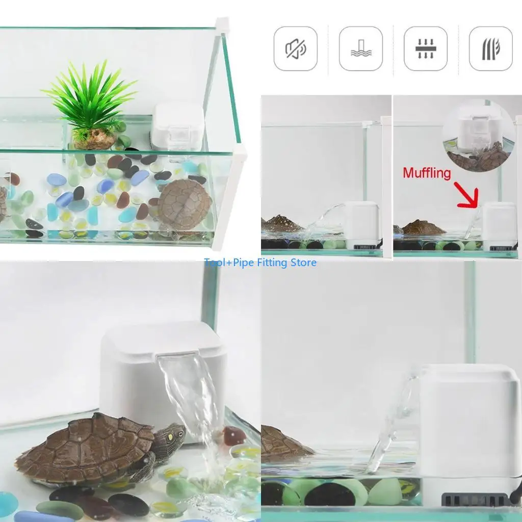 F92B Aquarium for Turtle Filter Waterfall Water Clean Pump Bio-Filtration for Reptile for Tank Low Level Filter for Herm
