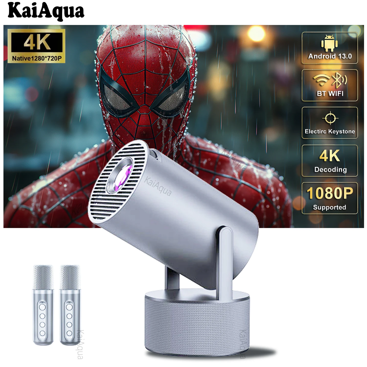 KaiAqua Projector HT5 Pro 4K Android 11 Dual Wifi6 260ANSI Allwinner H713 BT5.0 1080P 1280*720P Home Cinema Outdoor Projetor