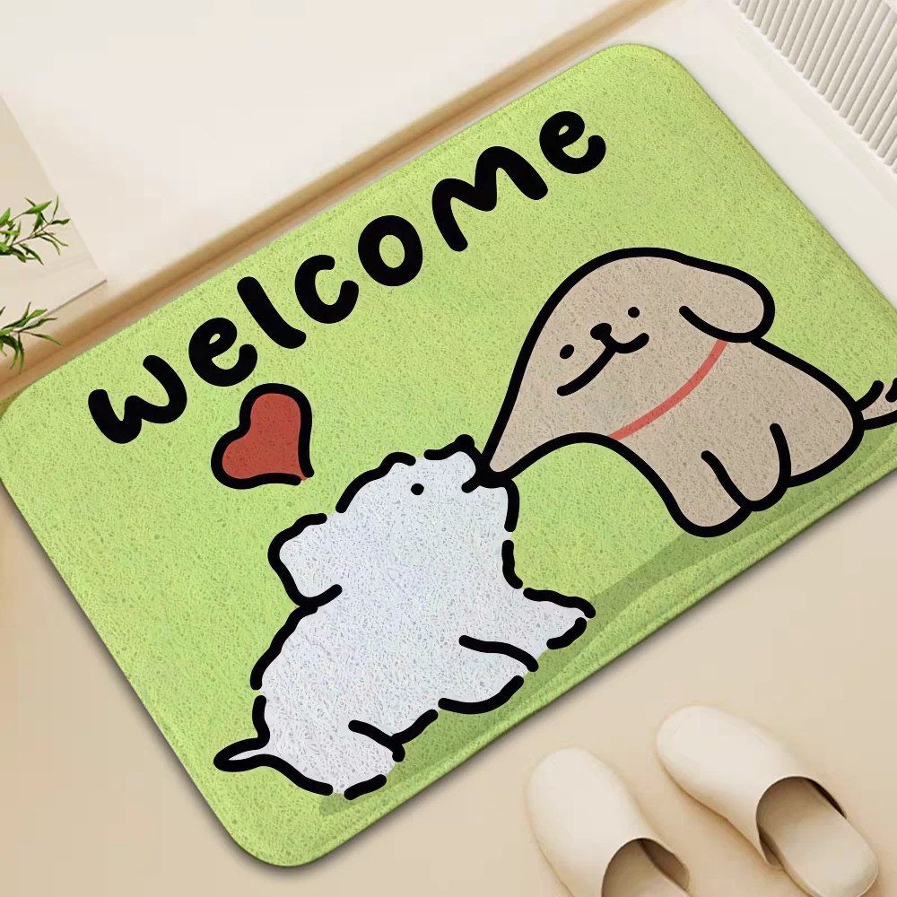 Kawaii Dog Welcome Carpet Entrance of House Foot Mat Bathroom Rug Rugs Floor Mats Balcony Kitchen Accessories Doormat Door Bath