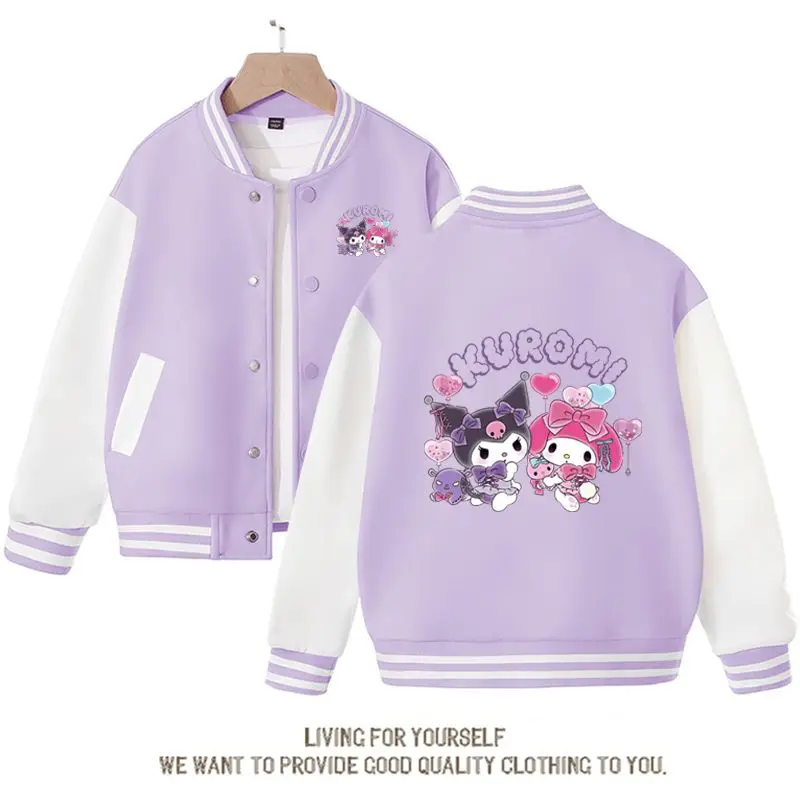 Kawaii Sanrios Baseball Uniform Anime Kuromi My Melody Cute Cartoon Spring Autumn Tops Casual Coat Jacket Sports Coat Girl Gift