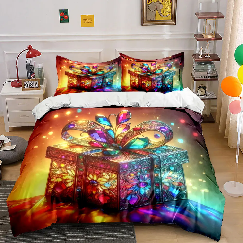 A dazzling stained-glass gift box glowing under light Print Duvet Cover Bedding Set Included 1*Duvet Cover 2*Pillowcases