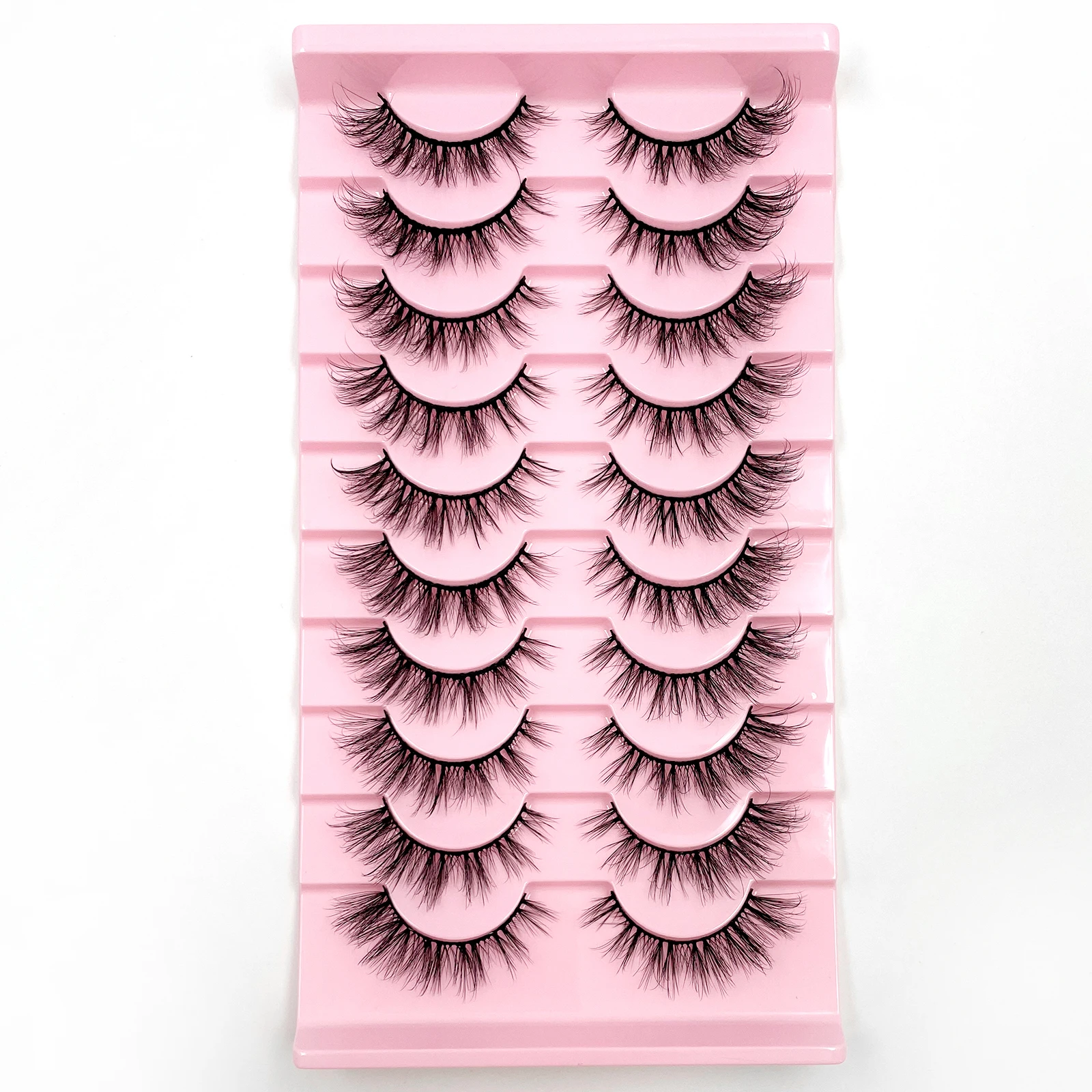 H-02 3D False Eyelashes 10 Pairs Cross Wispy Strip Lashes 3-15mm Fluffy Volume Eye Lashes