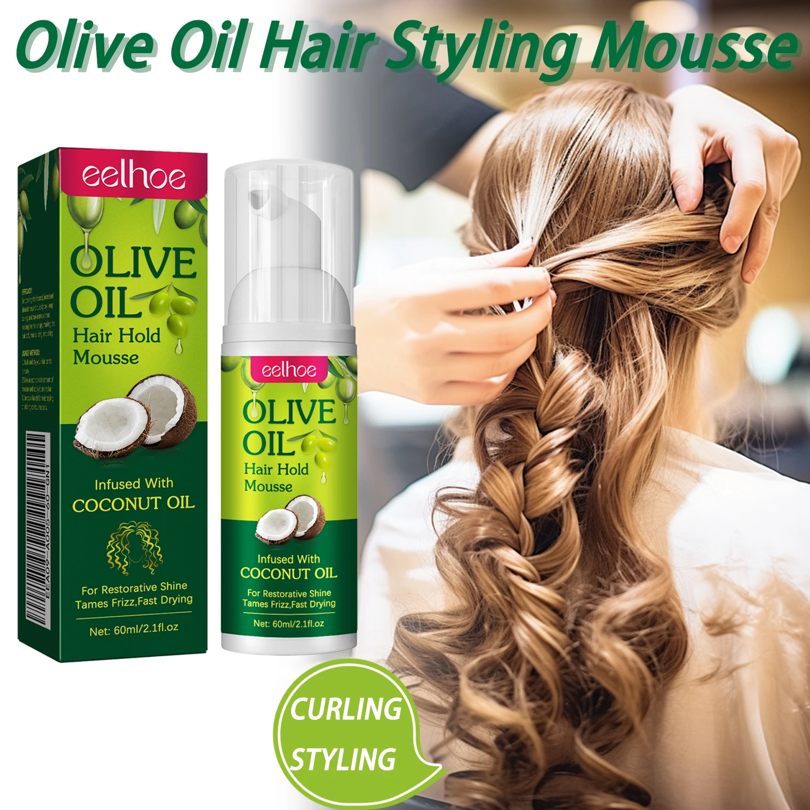 

Olive Oil Hair Styling Mousse Quickly Curling Styling Enhance Curly Hair Contour Softening Hair Reduce Frizz Foaming Curl Mousse