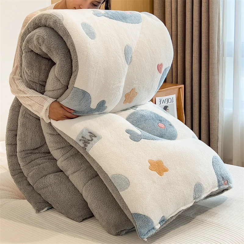 

Warm Winter Comforter Cozy Snow Velvet+Berber Fleece AB Side Thicken Quilt Letter Floral Cartoon Bear Adult Kids Home Textile