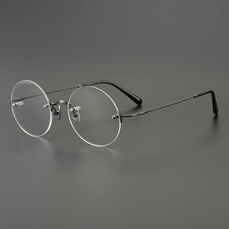 

2022 Retro Blue Light Round Rimless Eyeglasses Ultra-light Titanium Glasses Frame Men Women Small Myopia Prescription Eyewear