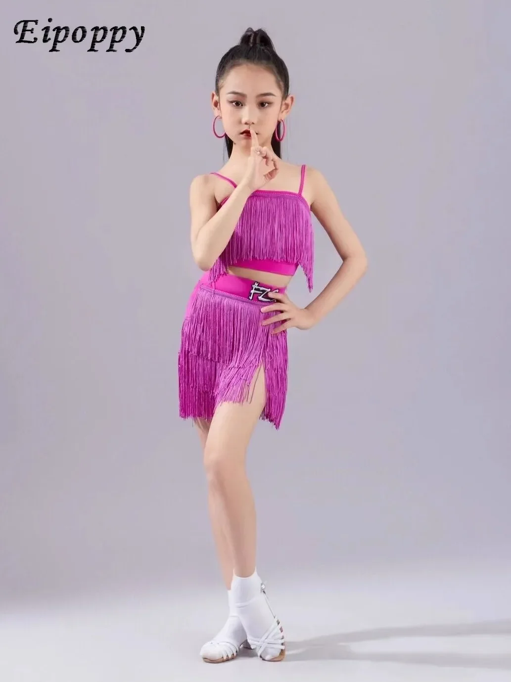 

Latin Dance Girls' Three-Color Practice Clothes High-End Performance Split Tassel Sling Suit