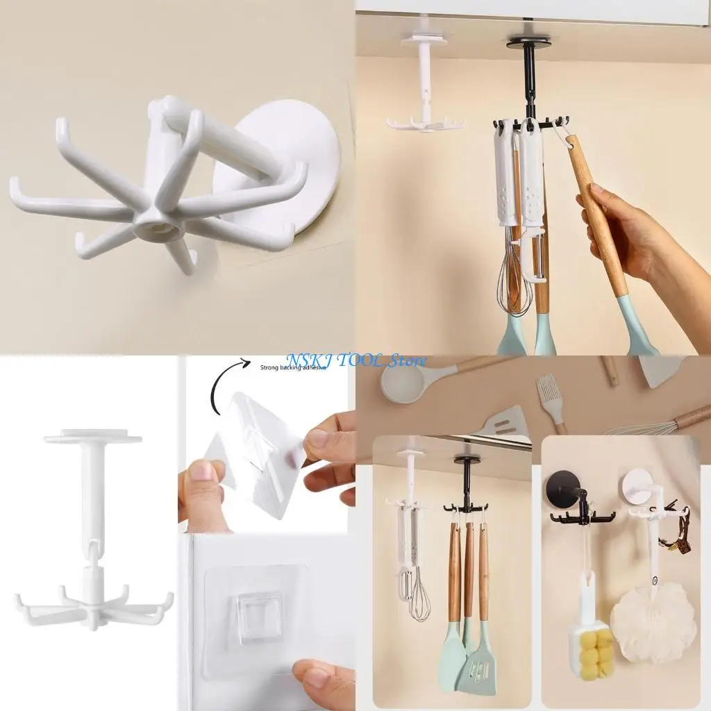 L8RC 2pcs Practical Lovely Cats Rotating Adhesive Hook Sturdy Waterproof and Towel Holders for Kitchen or Bathroom