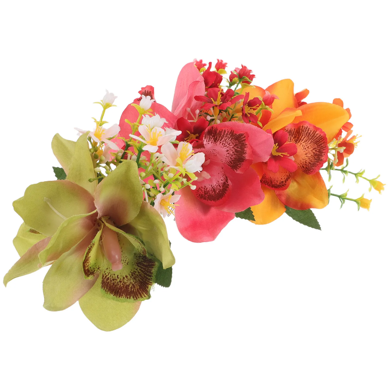 3Pcs Floral Orchid Hair Combs Artificial Hawaiian Flower Metal Slides for Bridal Updo Beach Photoshoot Wedding Bridesmaid Side