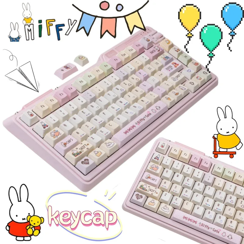 Miffy Cute Cartoon Pattern High-Beauty Keycaps Creative Girlish PBT Five-Sided Dye-Sublimation Mechanical Keyboard Decoration