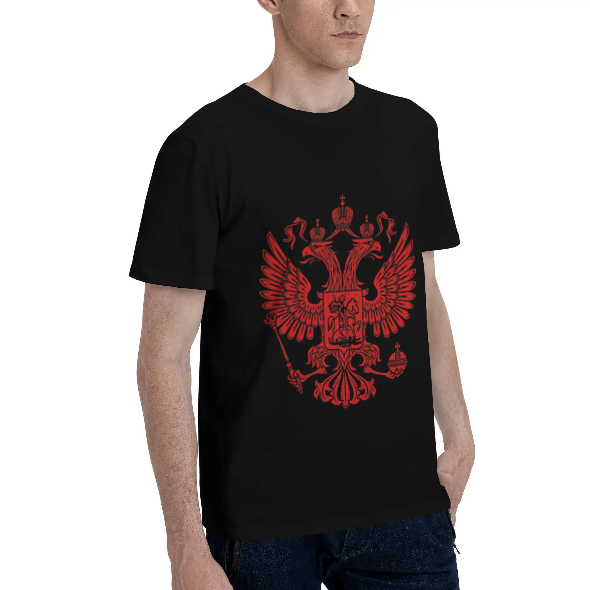 Russian Eagle Symbol Double Headed Men's T-Shirt Clothes  Funny Tees Short Sleeve fugees Cotton
