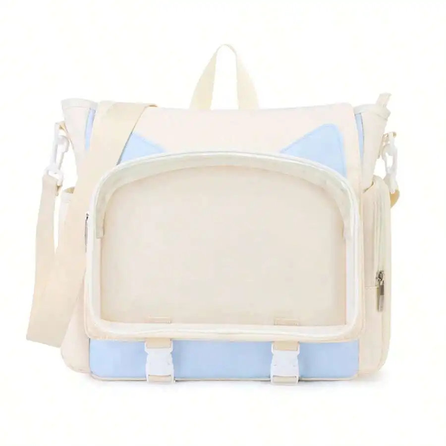 

Kawaii Cat Ear Clear Window Pin Display Messenger Bag Large Capacity Crossbody For Anime Fans