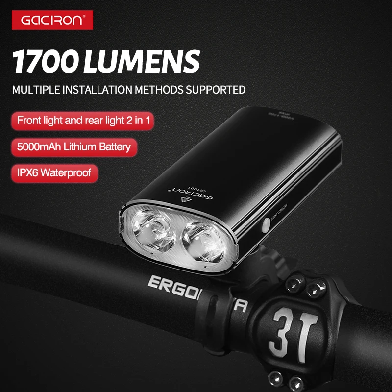 gaciron bicycle headlight V20D bike lights front and back led 1700 lumens rechargeable light Waterproof IPX6 bike accessories