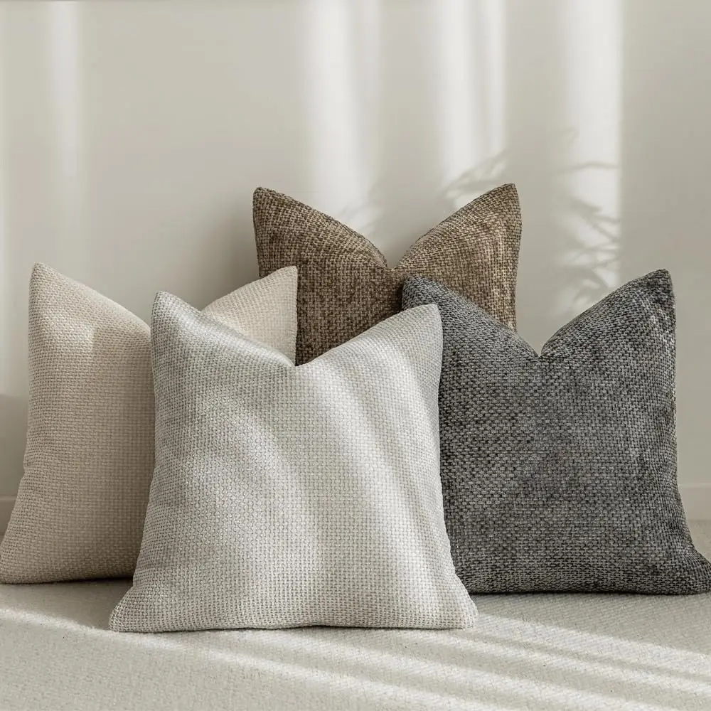 Set of 2 Neutral Decorative Throw Pillow Covers 18x18 Inch for Living Room Couch Bed Sofa Farmhouse Boho Home Decor