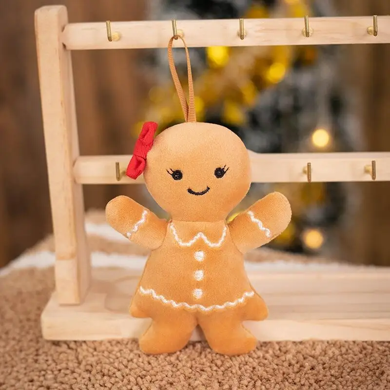Christmas 3D Plush Tie Gingerbread Doll Keychain Car Backpack Hanging Rope Couple Decoration Christmas Gift Valentine's Day Gift