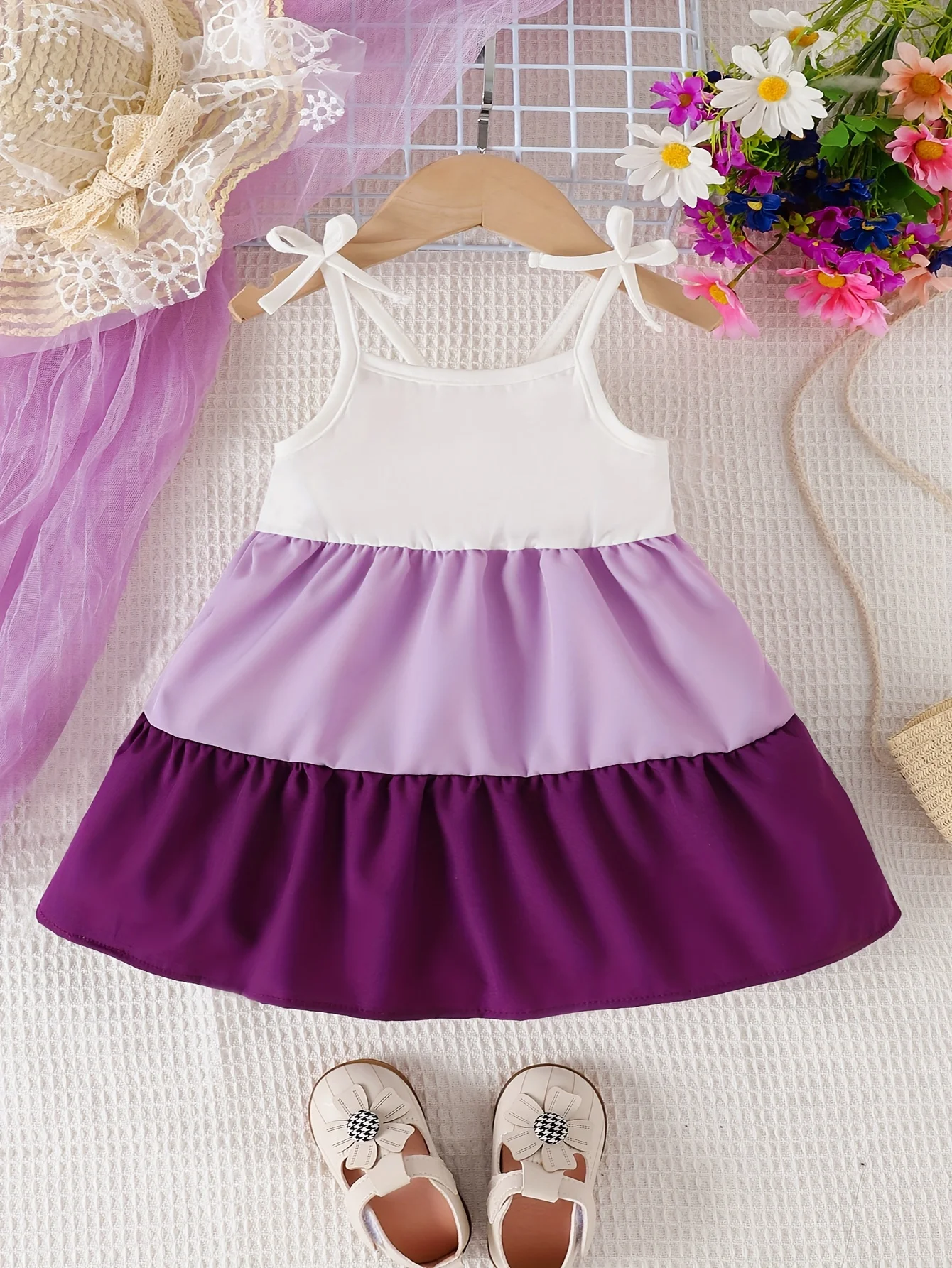 Summer Cool Cute Baby Girl Patchwork Color Contrast Halter Sundress Outdoor Casual Sweet Comfortable Breathable Beach Dress