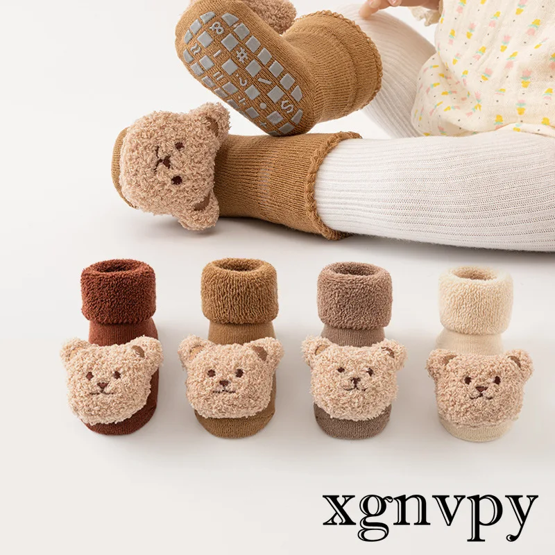 

Xgnvpy Doll Bear Baby Socks Anti-slip Kids Floor Warm Children Knit Socken for Girls Boys Toddler Newborn Thickened Terry Socken