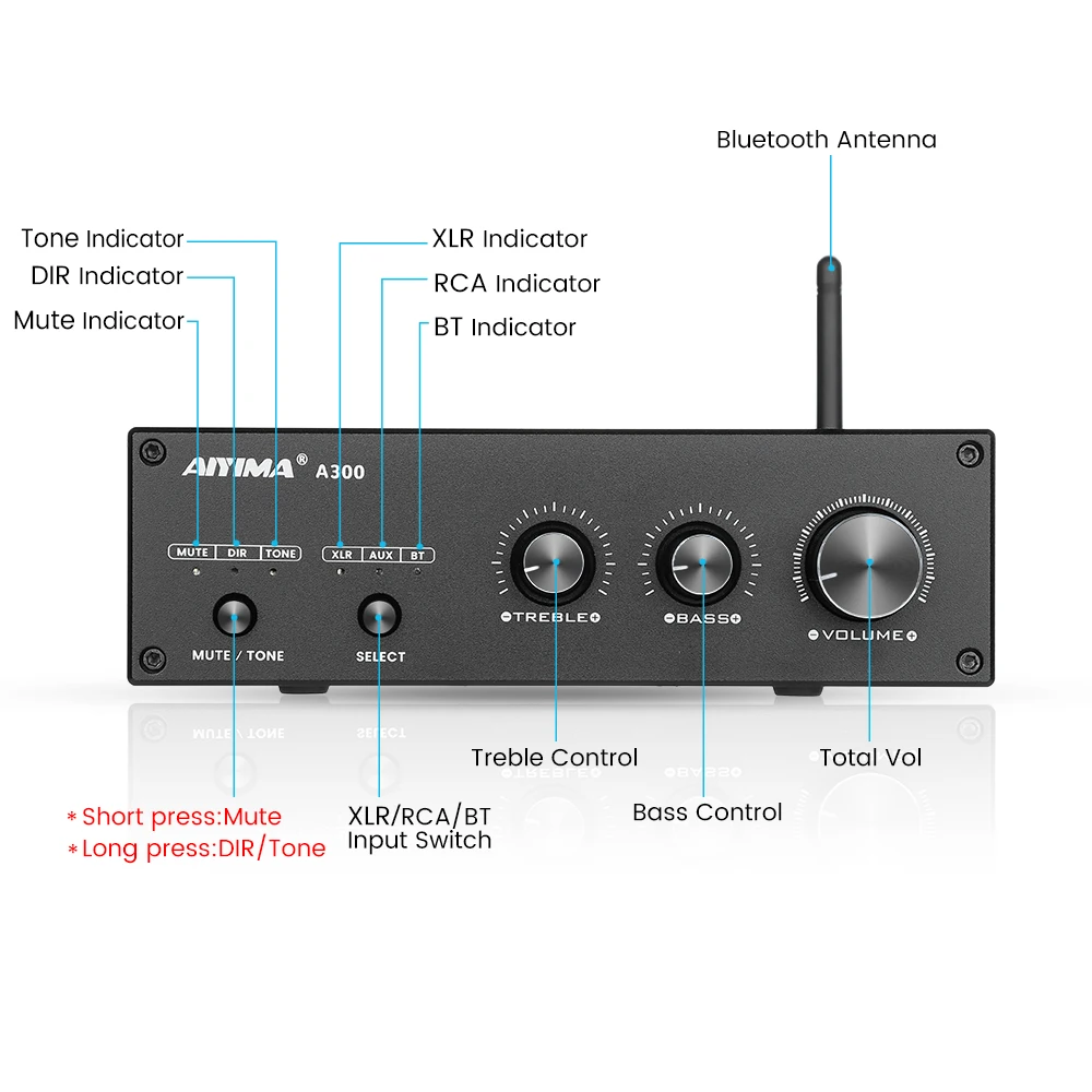 Imagem -02 - Amplificador Bluetooth 5.0 Amplificador de Áudio Estéreo Qcc3034 Es9023 Aptx Rca Xlr para Home Theater Faça Você Mesmo 300w x Tpa3255 Aiyima-a300