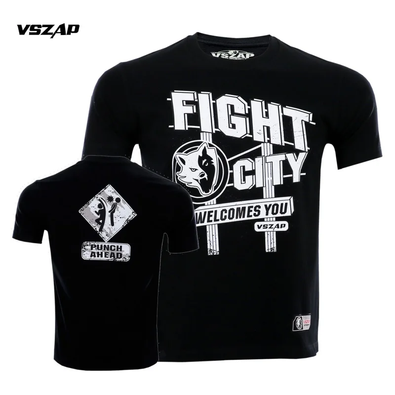 VSZAP Fighting Training Pure Cotton MMA Sports Fitness Short Sleeve Thai Boxing Strike Suit Elastic Sweat-absorbing