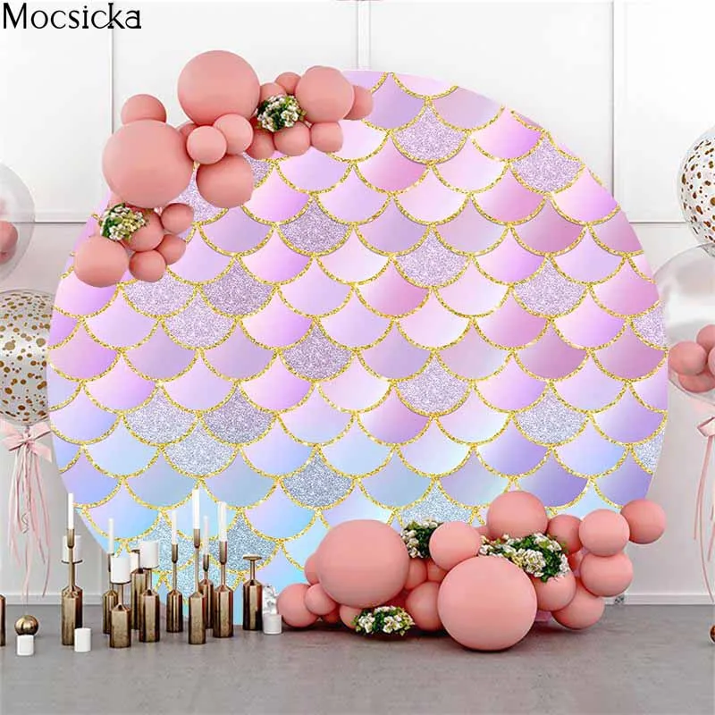 

Mocsicka Mermaid Scale Birthday Decoration Backdrop Glitter Scales Glare Custom Round Circle Cover Photoshoot Photo Background