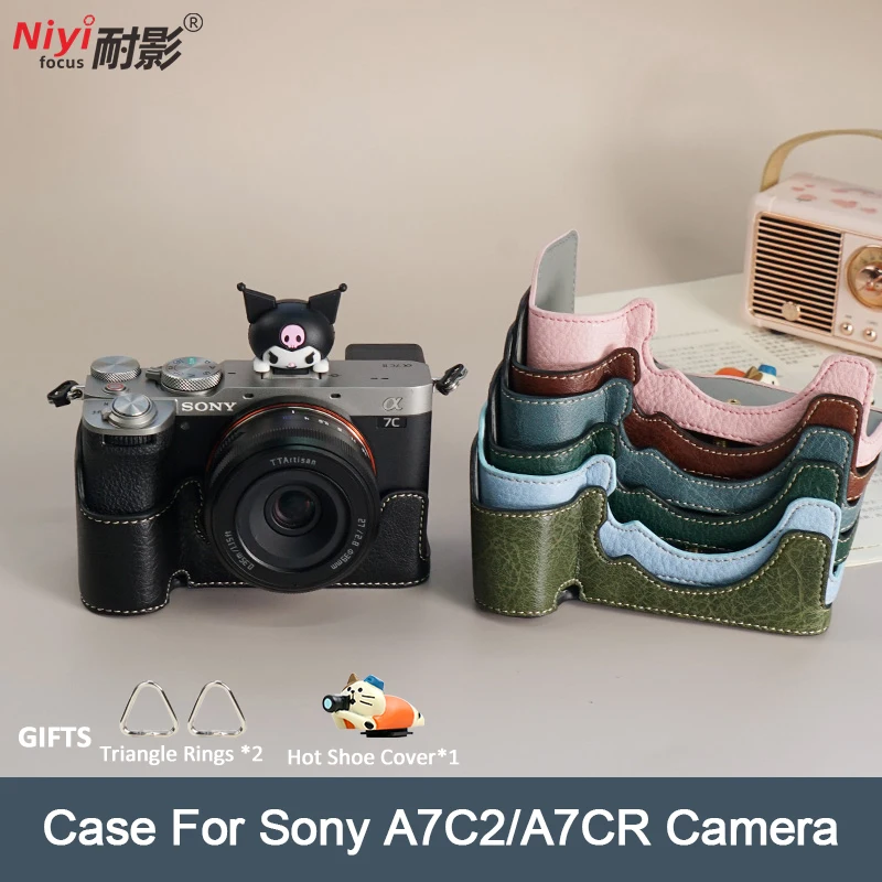 Camera Base for Sony A7CII A7C2 A7C MarkII A7CR Camera Cover Baseplate Protector Half Case with Shoulder Neck Strap Pouch Bag