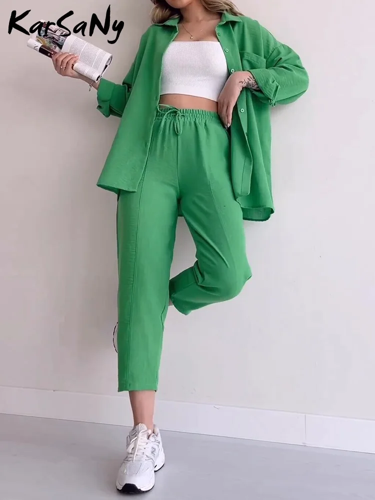 KarSaNy 2 Piece Pants Sets Womens 2023 Autumn Women Suits Sets Elegant Two Piece Loose Shirts Harem Pant Set  For Women Fall