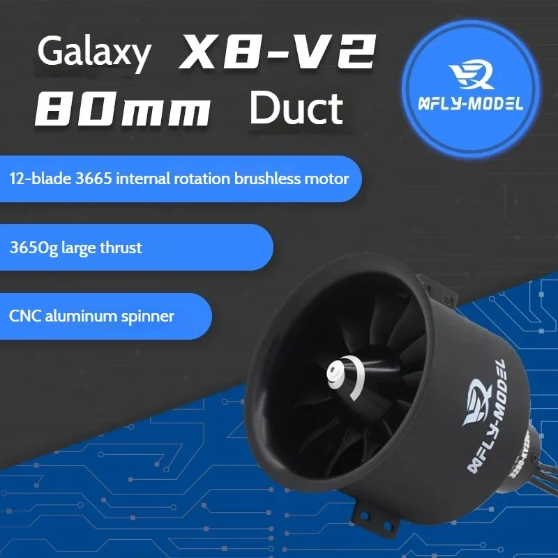 

Galaxy X8-V2 80mm Large Thrust 12 Blade Bypass Power Group 3665 Internal Brushless Motor for Remote Control Aircraft