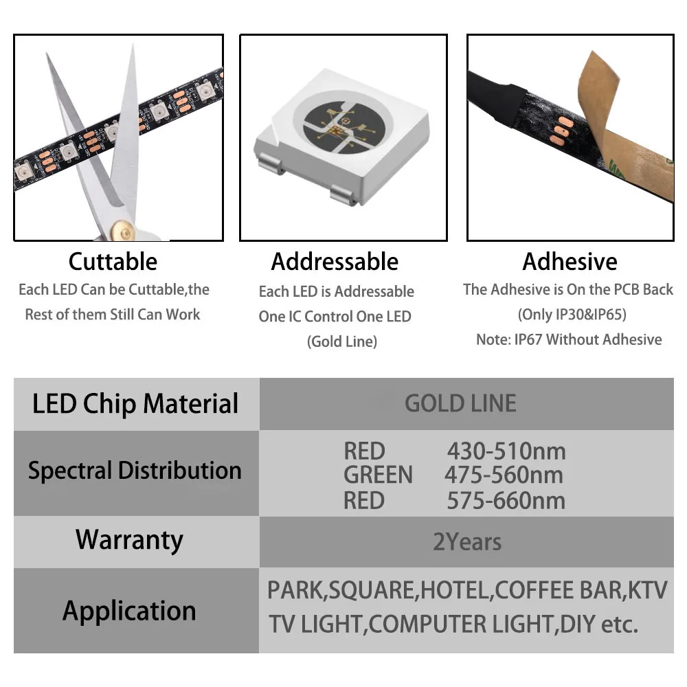 DC5V WS2812B WS2812 Smart 5050 RGB LED Strip Individuaily Addressable Light Tape 30/60/144Pixels/m Black/White PCB IP30/65/67