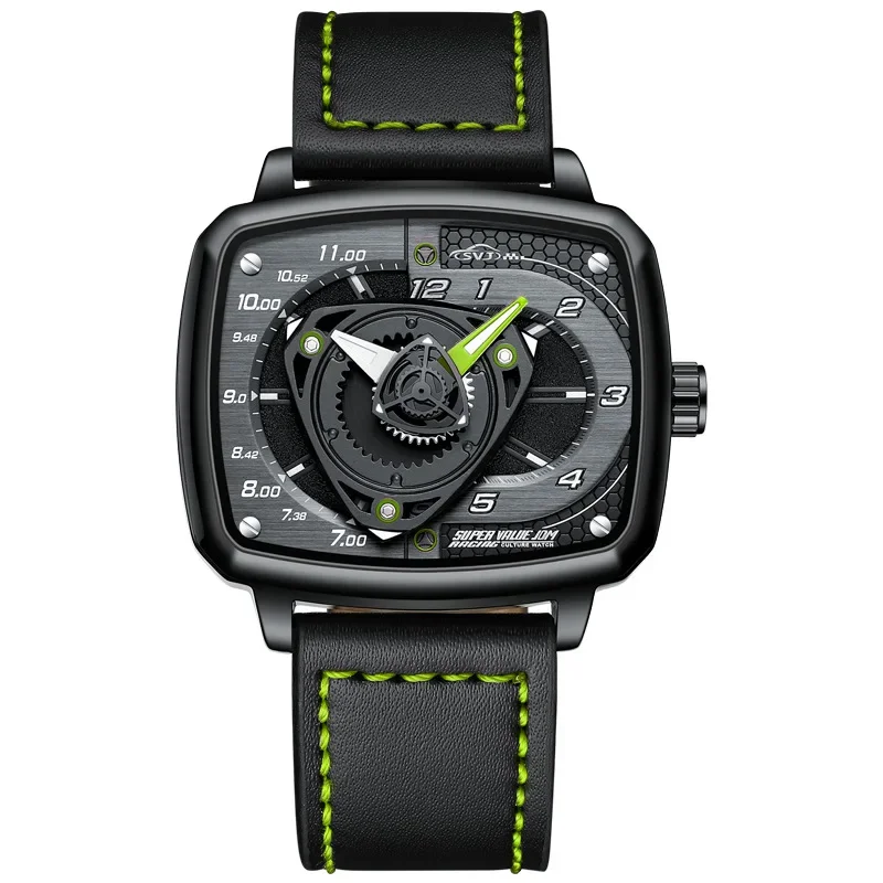 SVJ Luxury Limited Edition Rotor Hub Engine Men's Watch High-end Genuine Forged Retro Square Hollow Watch