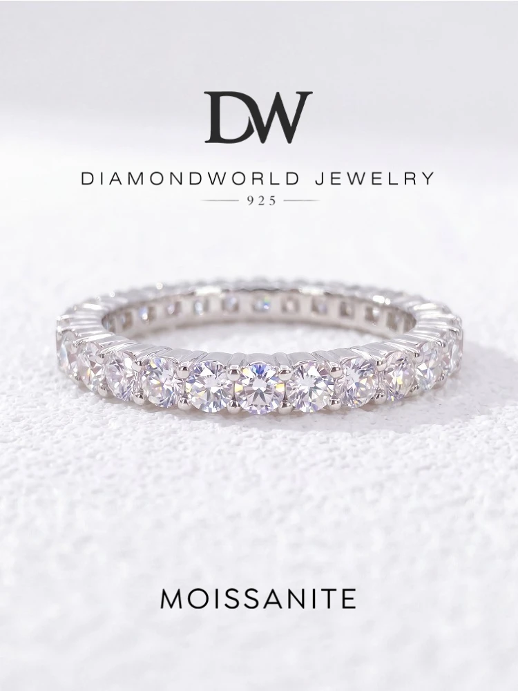 Fashion Shiny Full Real Round Moissanite Diamond Rings for Women Engagement Anniversary 925 Sterling Silver Fine Jewelry