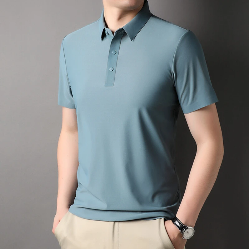 Tailored Polo Shirt for Men, Solid Color Stretchable Short Sleeve T-shirt, Suitable for Business and Casual Occasions.M-4XL