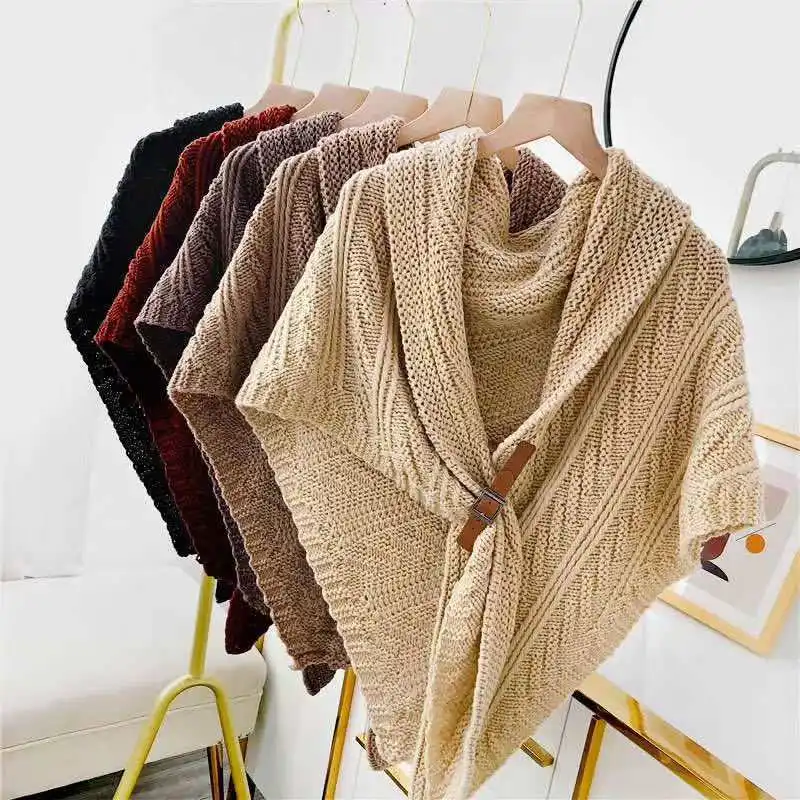 Preppy Style Women Autumn Knitting Shawl Scarf Lady Elegant Wraps Scarf Poncho Winter Warm Cloak Wool Knitted Capes Coat