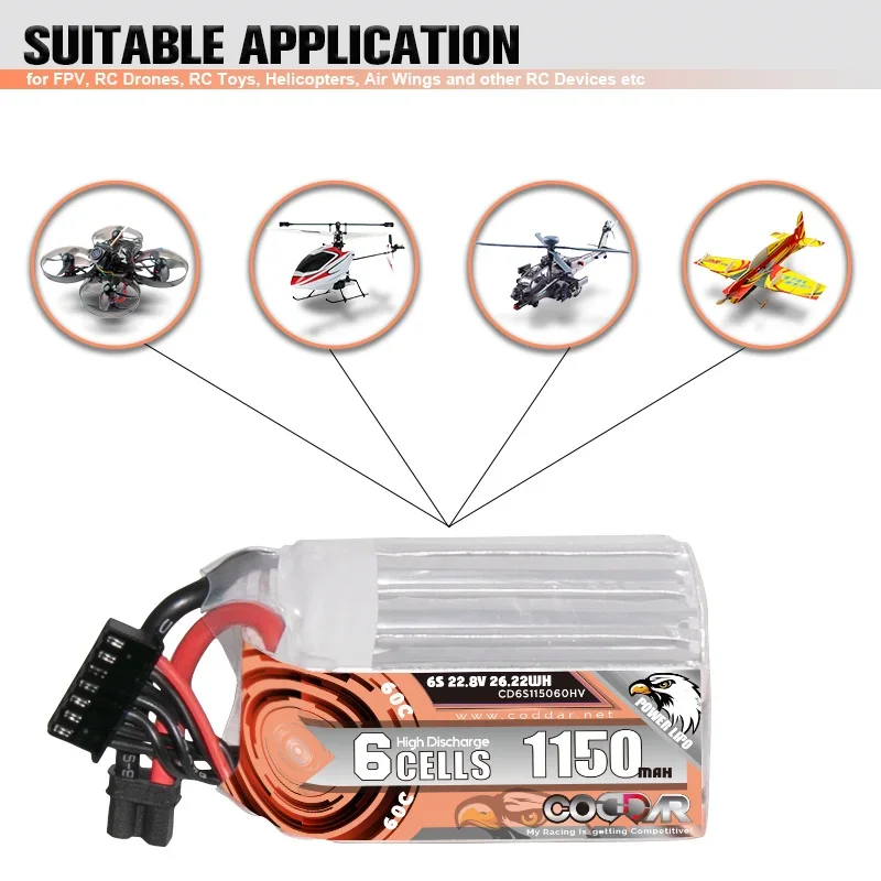 CODDAR 1150MAH 6S 22.8V 60C LIHV long battery life for CineLog35 FPV drone lithium battery